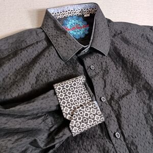 Robert Graham Men’s 4XL Black Geometric AOP Embroidered Flip Cuff Button Up